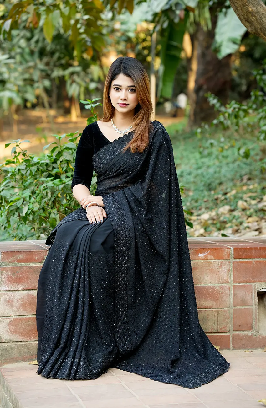 Black Diamond Soft Chiffon Georgette Saree